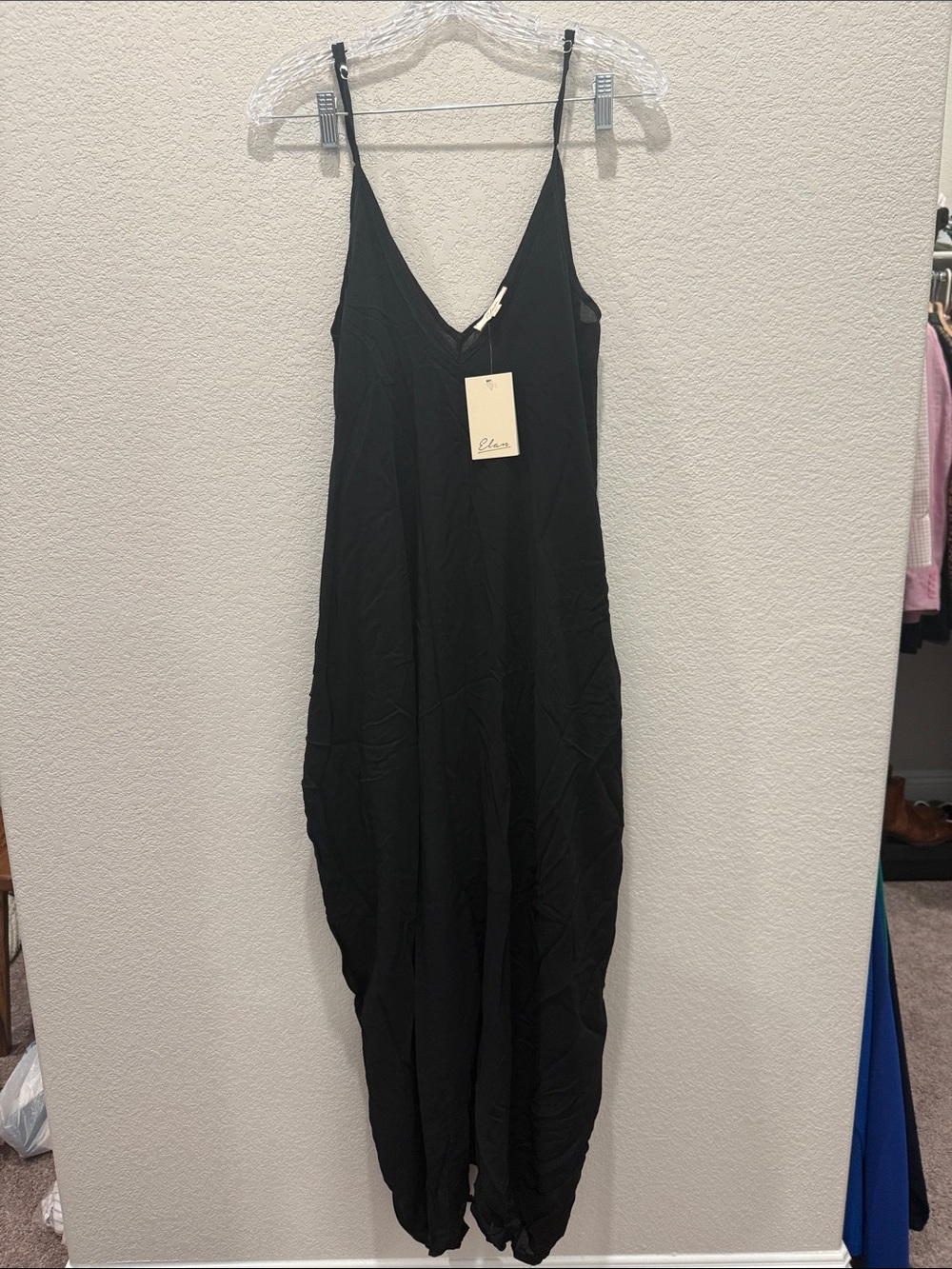 Elan Black V-Neck Slip Maxi Dress with Spaghetti Straps - Picture 4 of 7